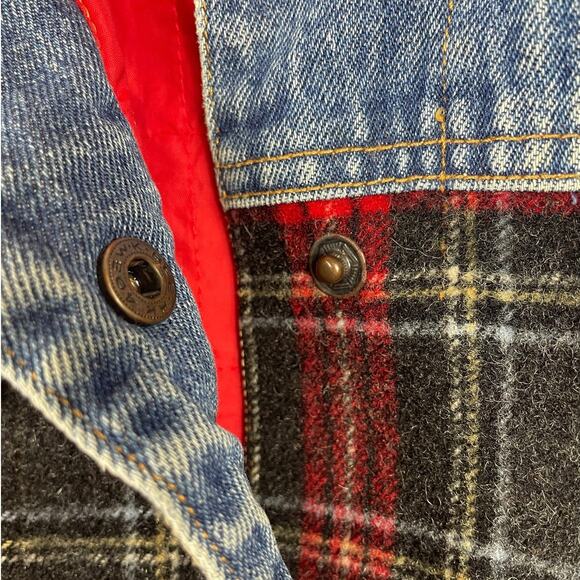 Vintage Pendleton Originals Size Large Wool Flannel Denim Vest Red Plaid - Picture 4 of 9